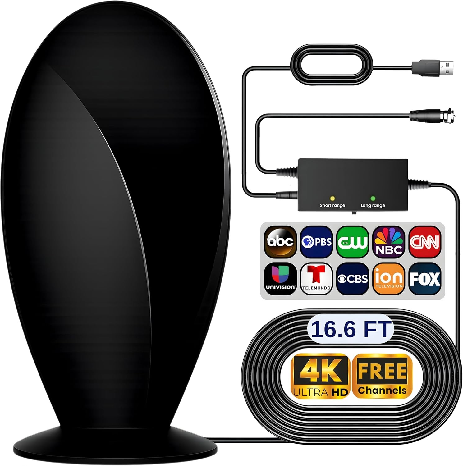 2026 Indoor TV Antenna 2800+ Mile Range 4K 1080P Amplified 360° HDTV