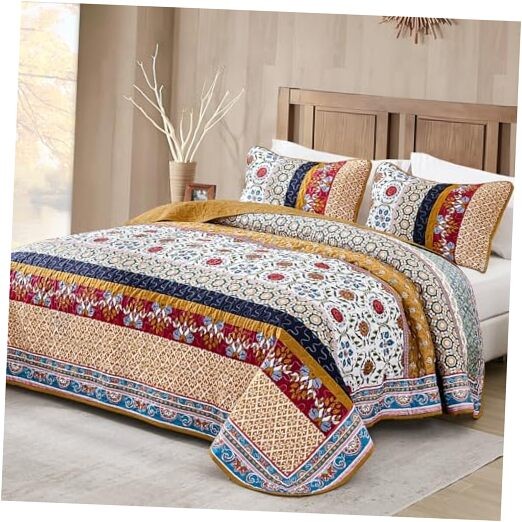  Boho Quilt Set Size, Fall Orange Patchwork Bedspreads Bedding Set, Queen Tango