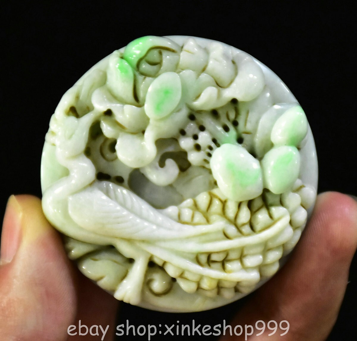 2.2" Chinese Natural Emerald Jade Jadeite Carving Fengshui Peacock Pendant