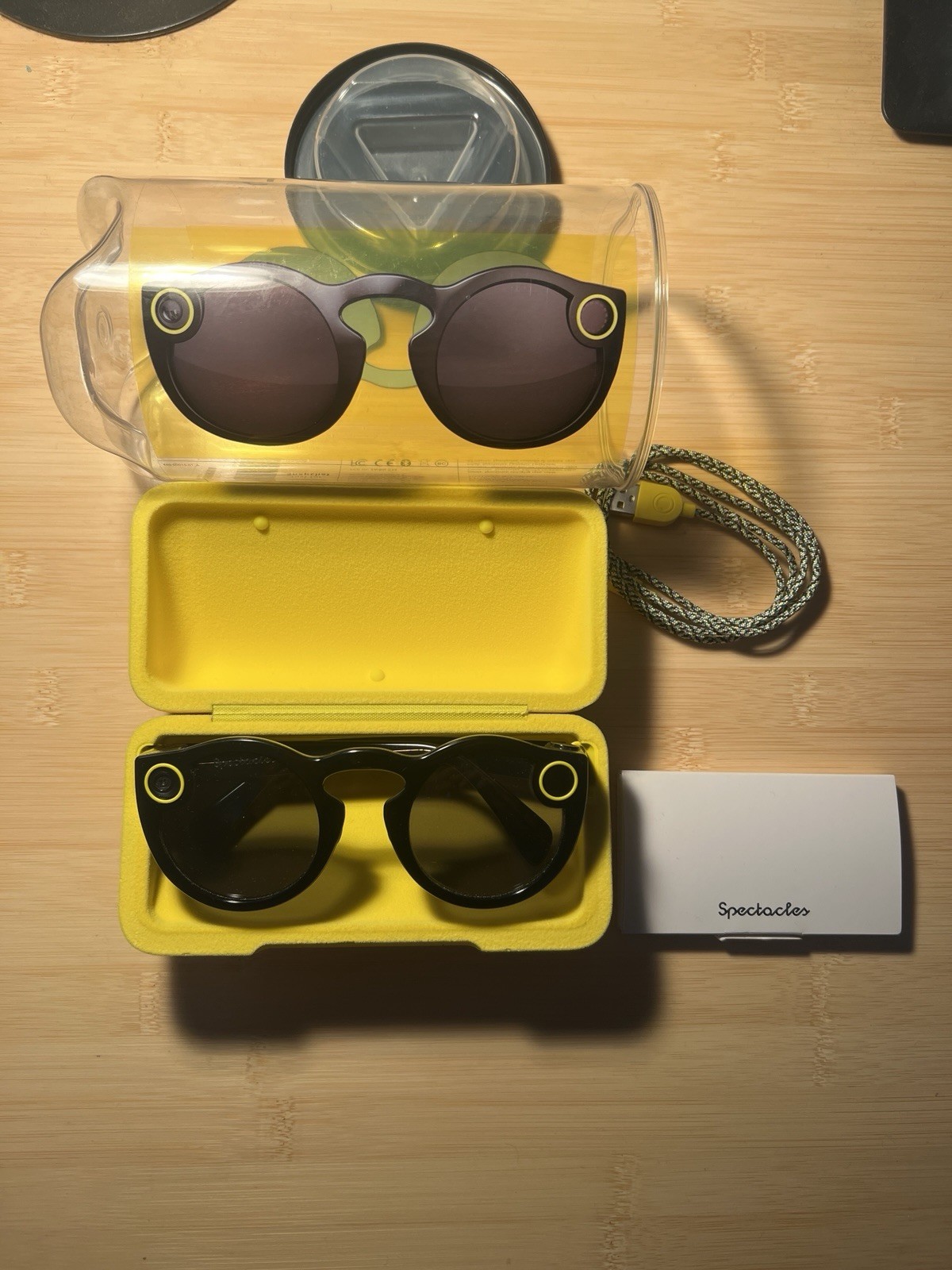 Snap Inc. Spectacles 1 Smart Glasses Black Yellow Accents Case Accessories