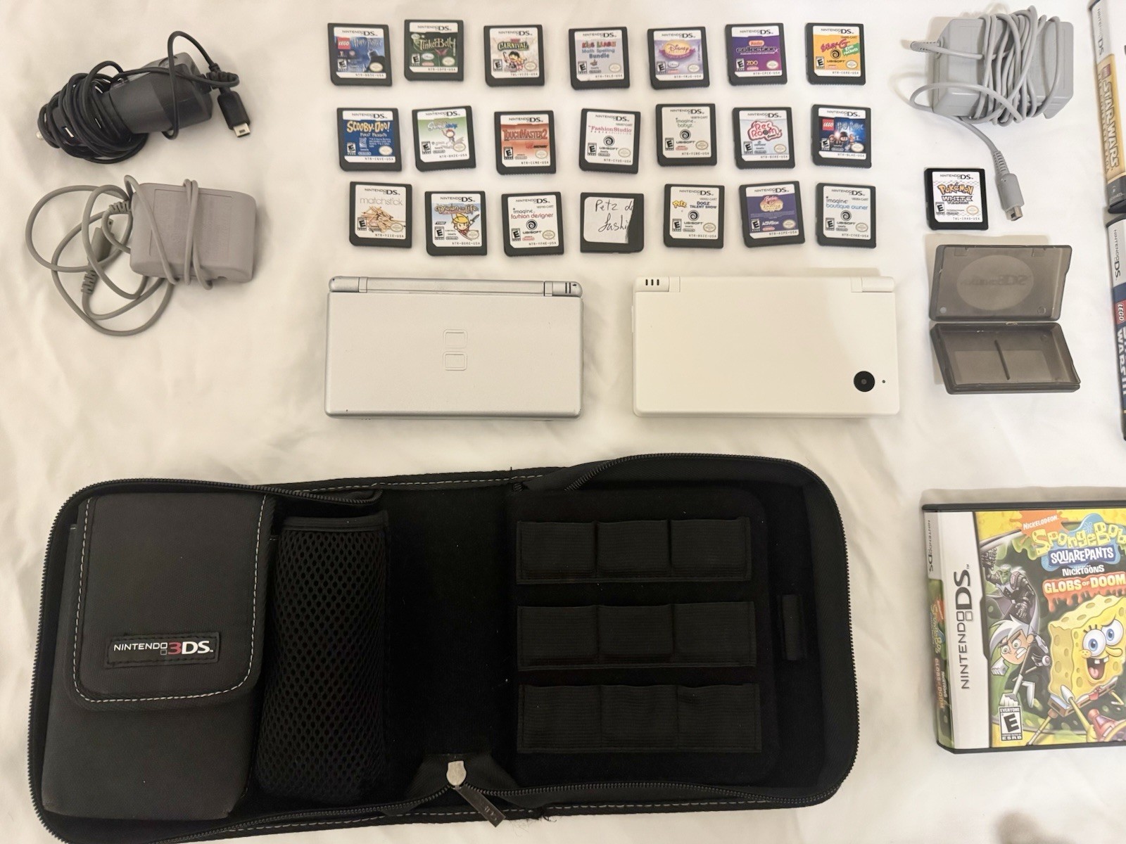 Nintendo DS Lite + Japanese DSi Console Bundle 26 Games Chargers Storage Case