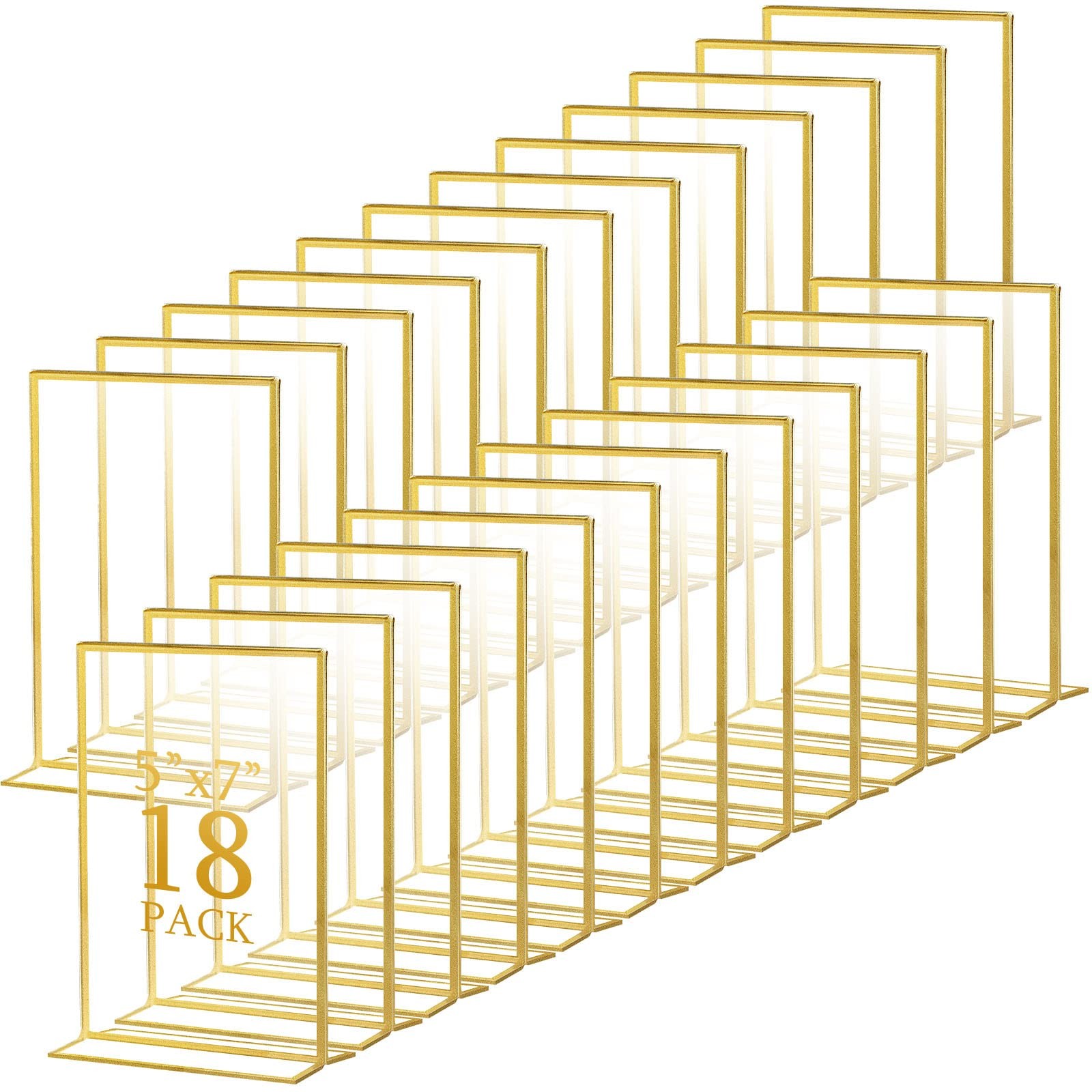 Hoteam 18x 5x7" Gold Acrylic Sign Holders Wedding Table Number Photo Frames