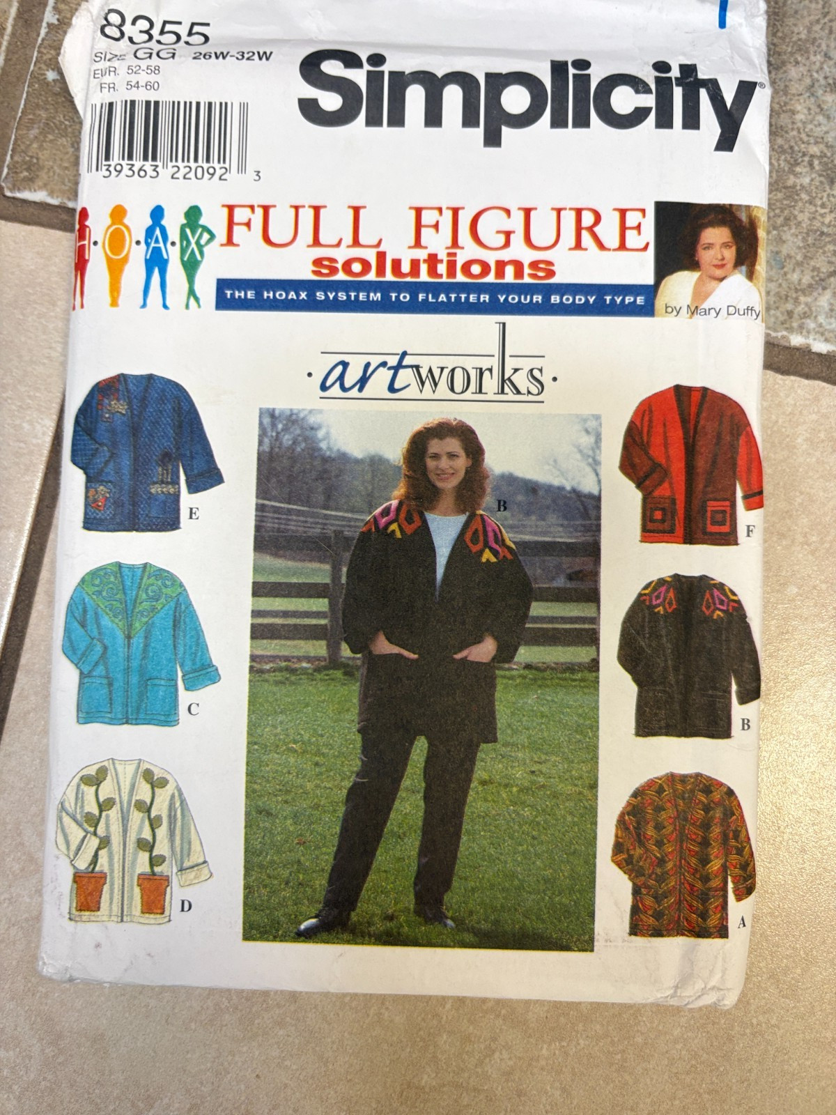 Simplicity 8355 sewing pattern: Women's Jackets, Full Figure 26W-32W UNCUT