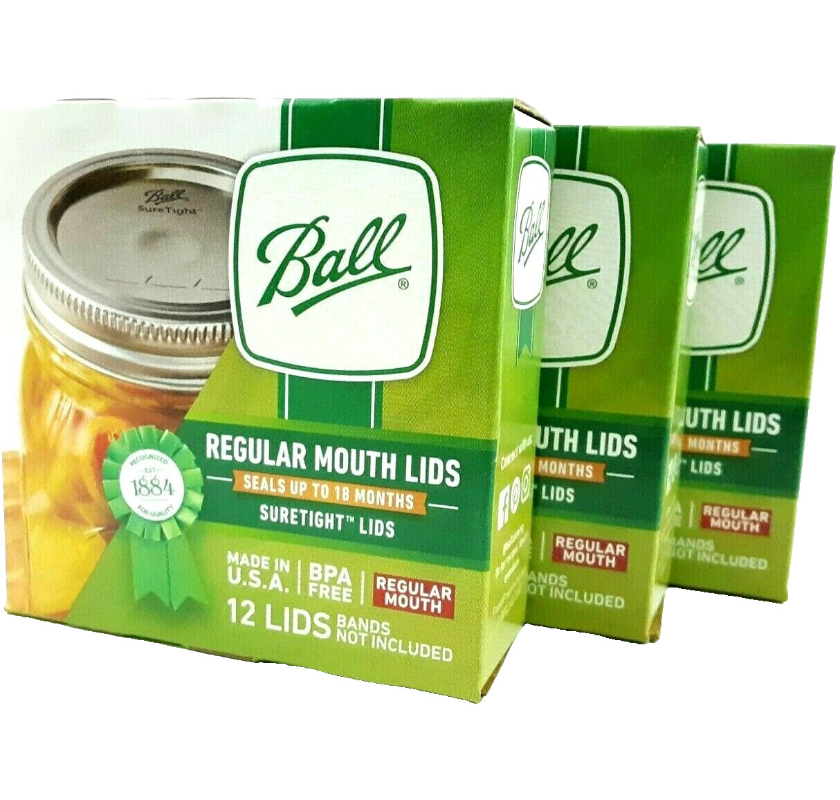 3 Boxes Total 36 pieces BALL REGULAR MOUTH Mason Canning Lids Discs