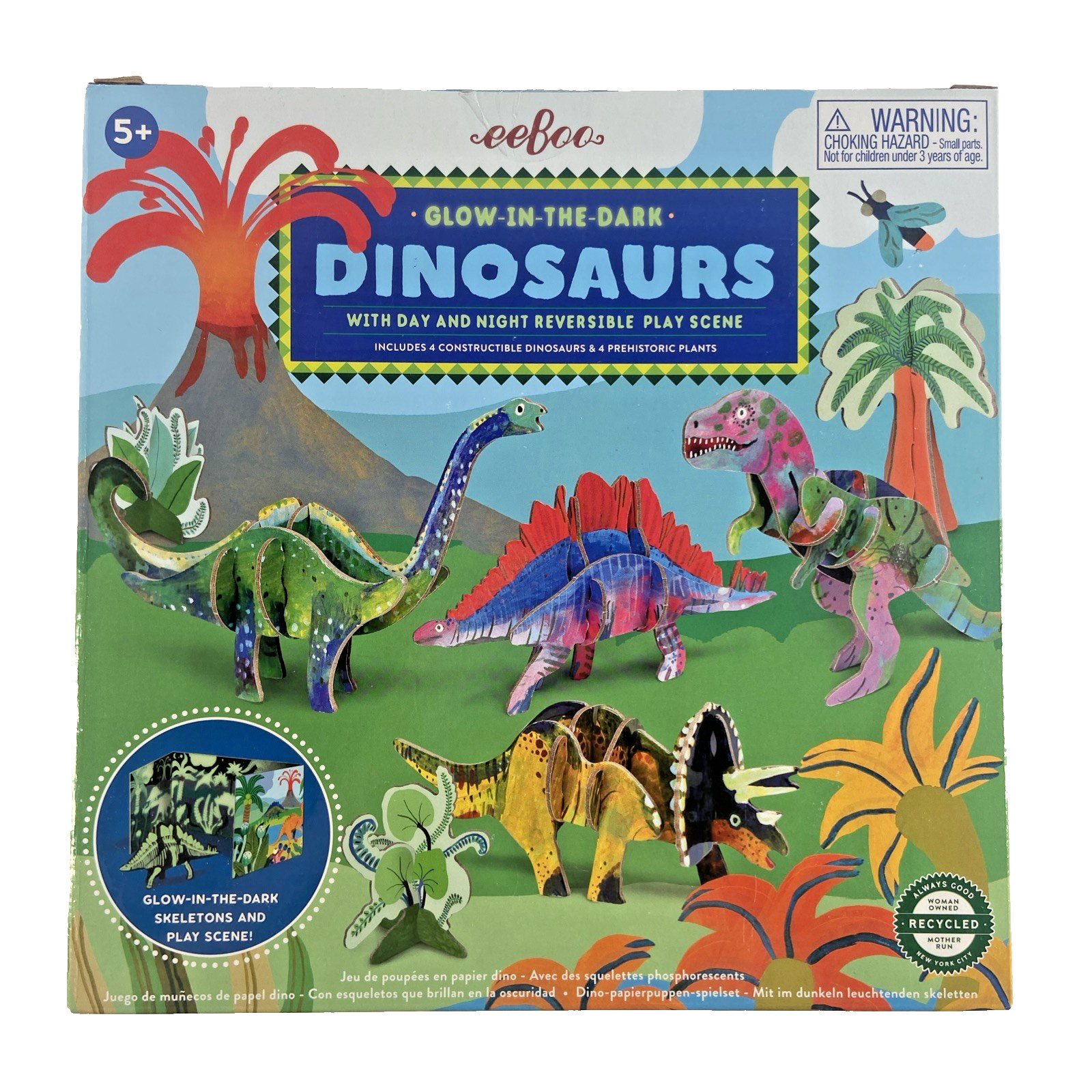 Glow In The Dark Dinosaurs Play Scenes Craft Toy Simple Assembly Eeboo Sealed
