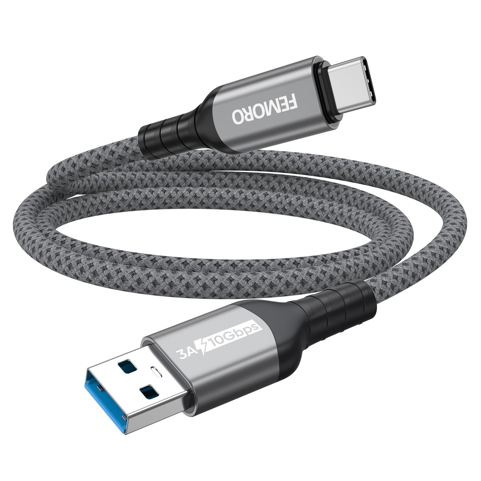 FEMORO USB C Data Cable 3ft, 3.0 3.1/3.2 Gen 2 A to Type 3 Feet, Grey 