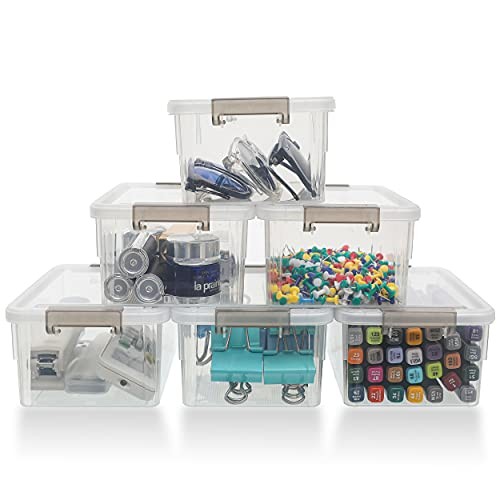  1.3 QT 6 Pack Small Storage Bins Plastic Storage 1.3 QT(6 Pack) Clear White