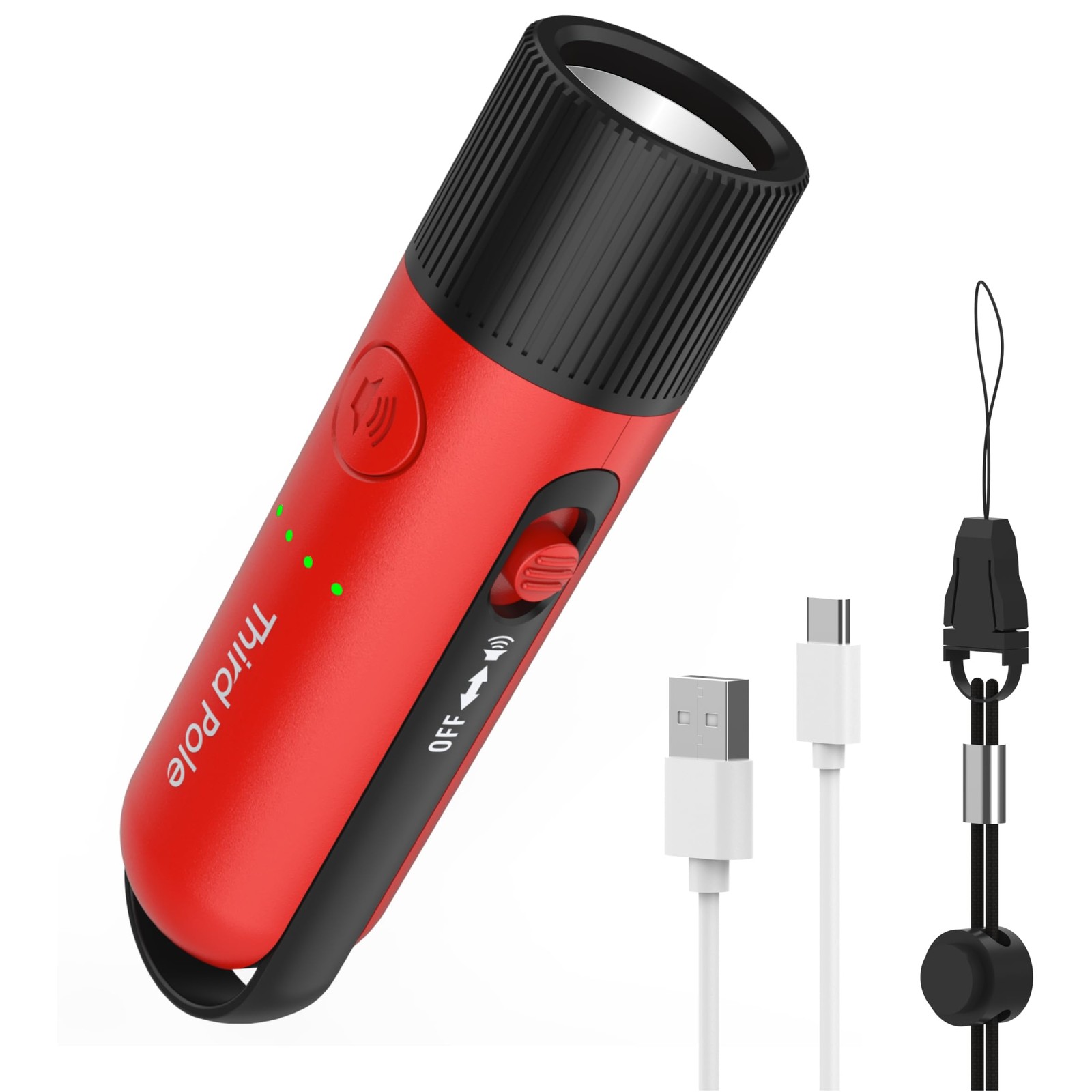 Third Pole 125dB Rechargeable Bear Horn,IPX4 Waterproof & LED Flashlight Red 