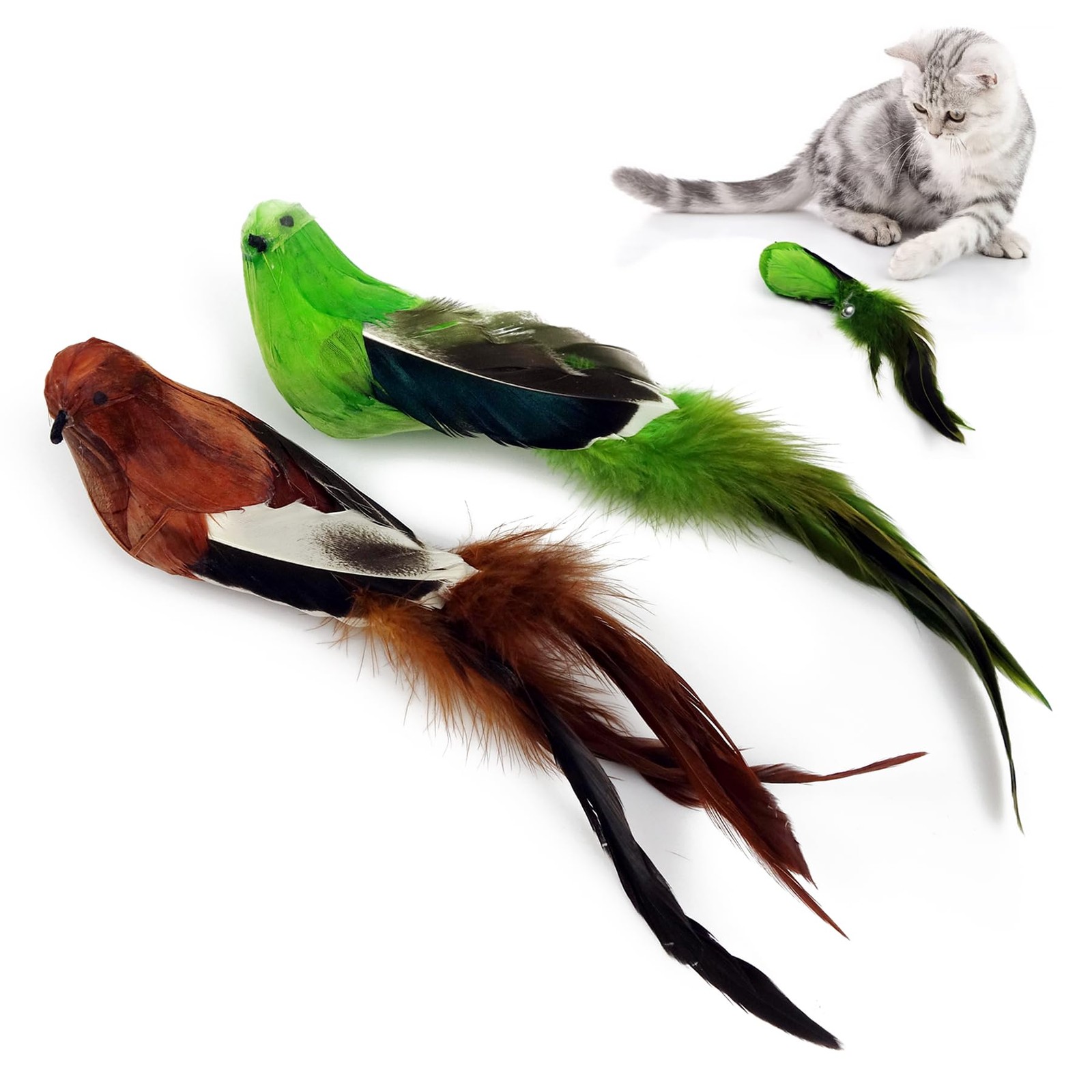 TTcat 2 Pcs Real Feather Cat Bird Toys Realistic Simulation Toys... 