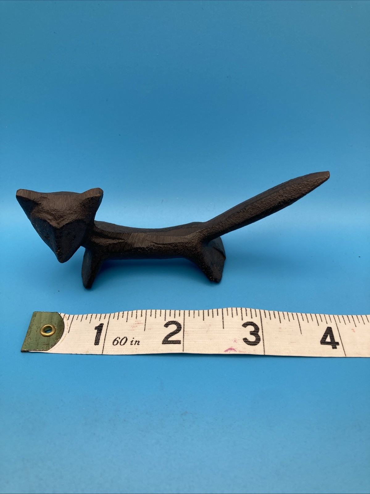 Vintage Style Cast Iron Fox Or Cat Ring Holder Desk Paper Weight Miniature 4”