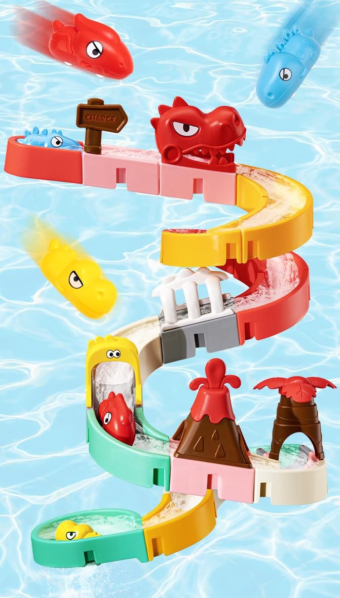 Dinosaur Slide Toys, Bath Toys for Ages 4-8, DIY Building Kit for Ages 5-7, B...