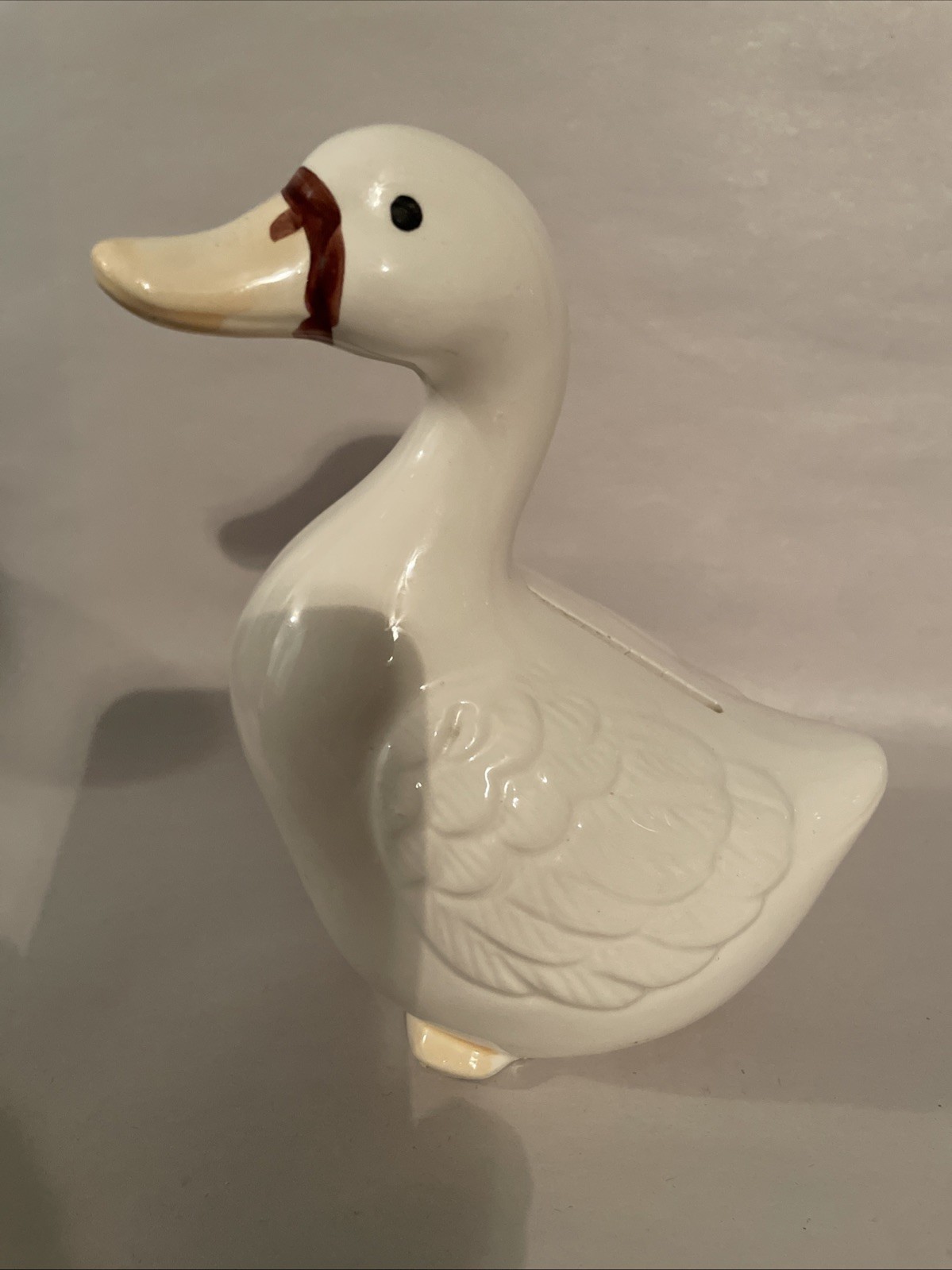 Vintage Porcelain Or Ceramic White Duck/Goose Coin Bank