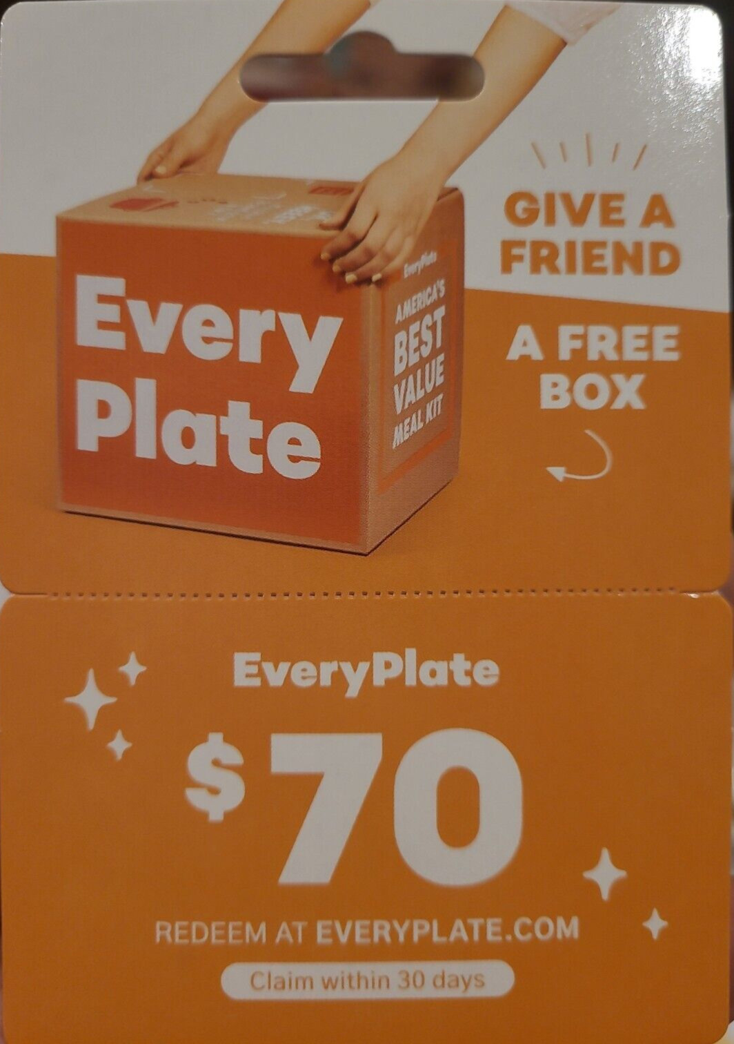 EveryPlate 1 complimentary box for 12 promo code voucher/$75 discount on larger