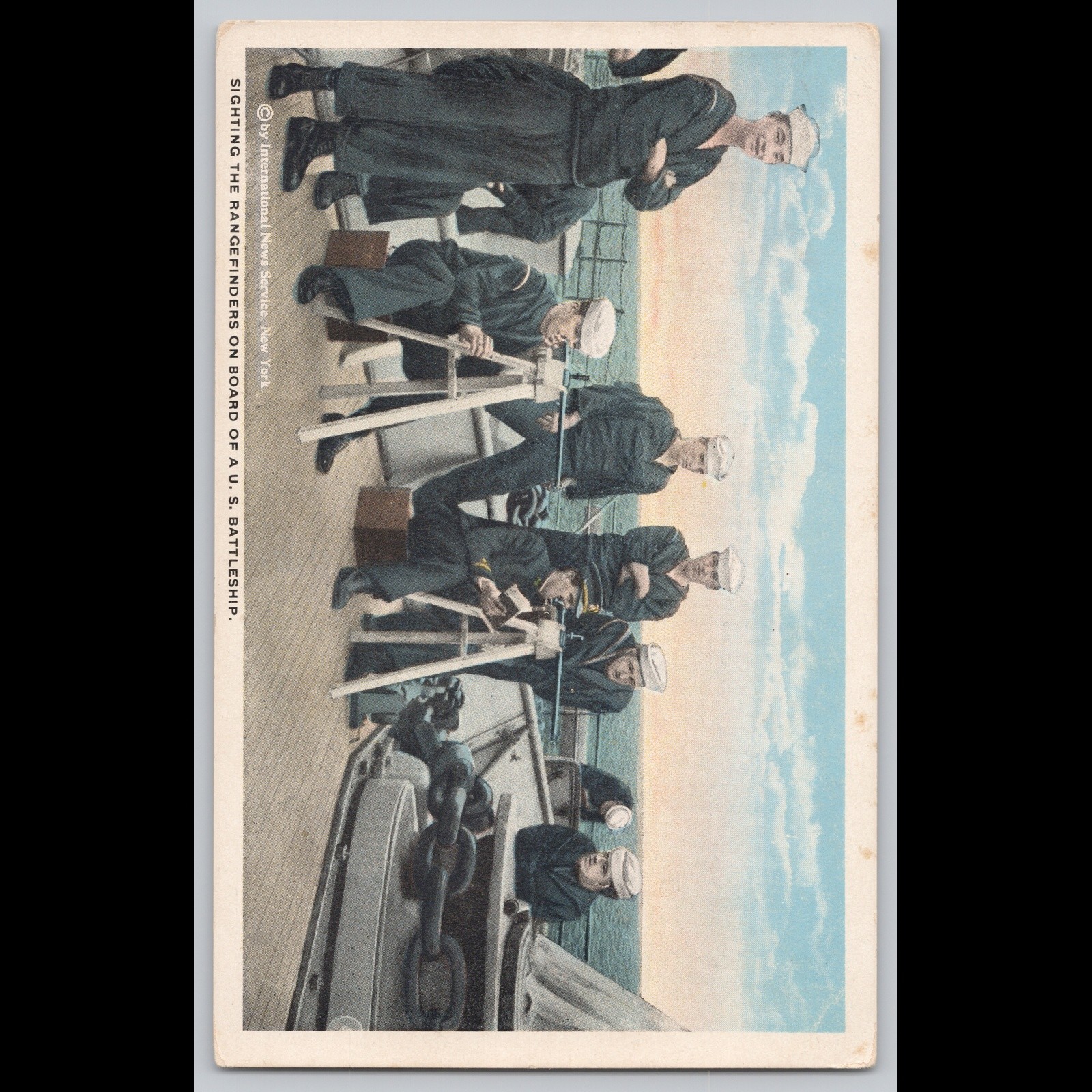Antique Postcard Sighting Rangefinders on U.S. Battleship Navy Military