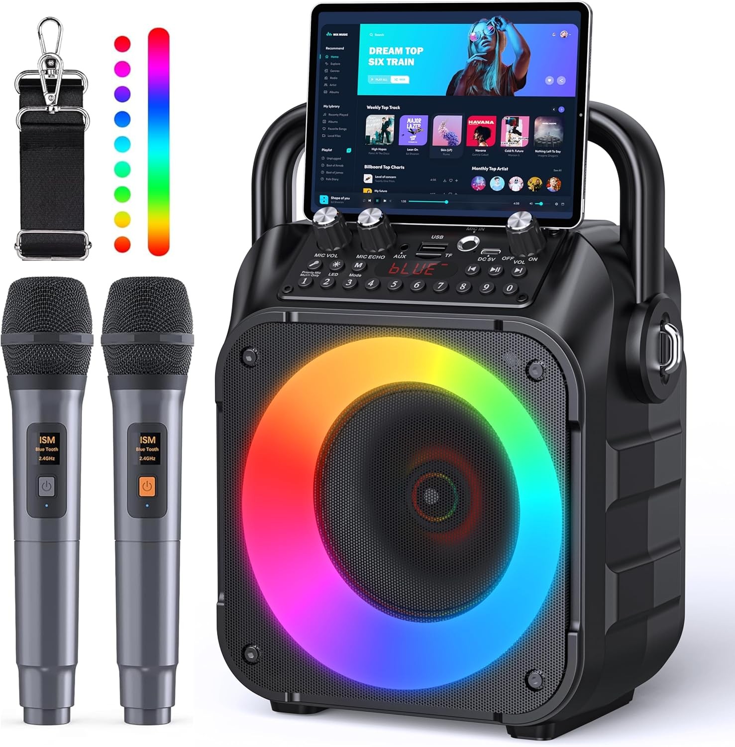 CYY K9M Karaoke Machine Bluetooth Speaker with Dual Mics & Lights