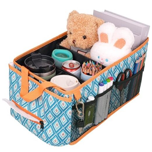  Car Seat Organizer with Cup Holders, Automotive Seat Back Blue Diamond