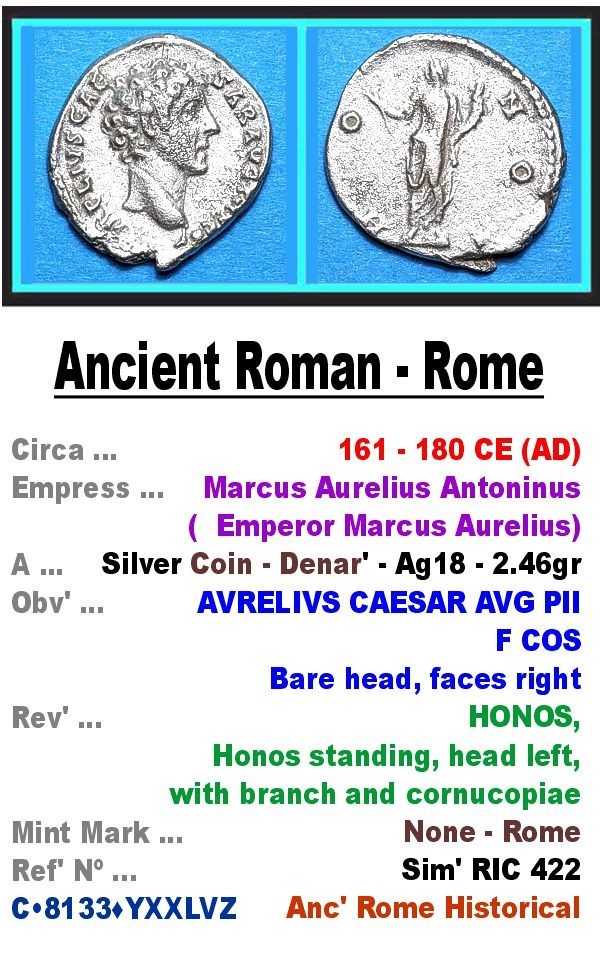 Great Looking Coin • Anc' Rome • Ag-Denarius • M.Aurelius • 161-180CE• B•8133•
