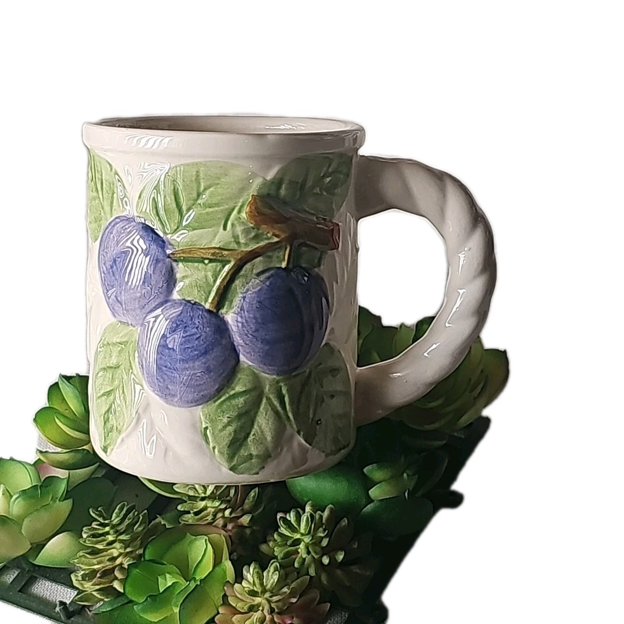 Shafford of Japan Fruit Du Jour Blueberry Coffee Mug Embossed Fruit White Mug