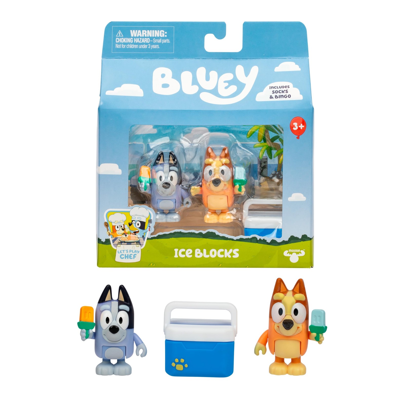 Bluey Let's Play Chef 2-Pack Toy Figure Playset, Ice Blocks 2.5 Inches, Blue 