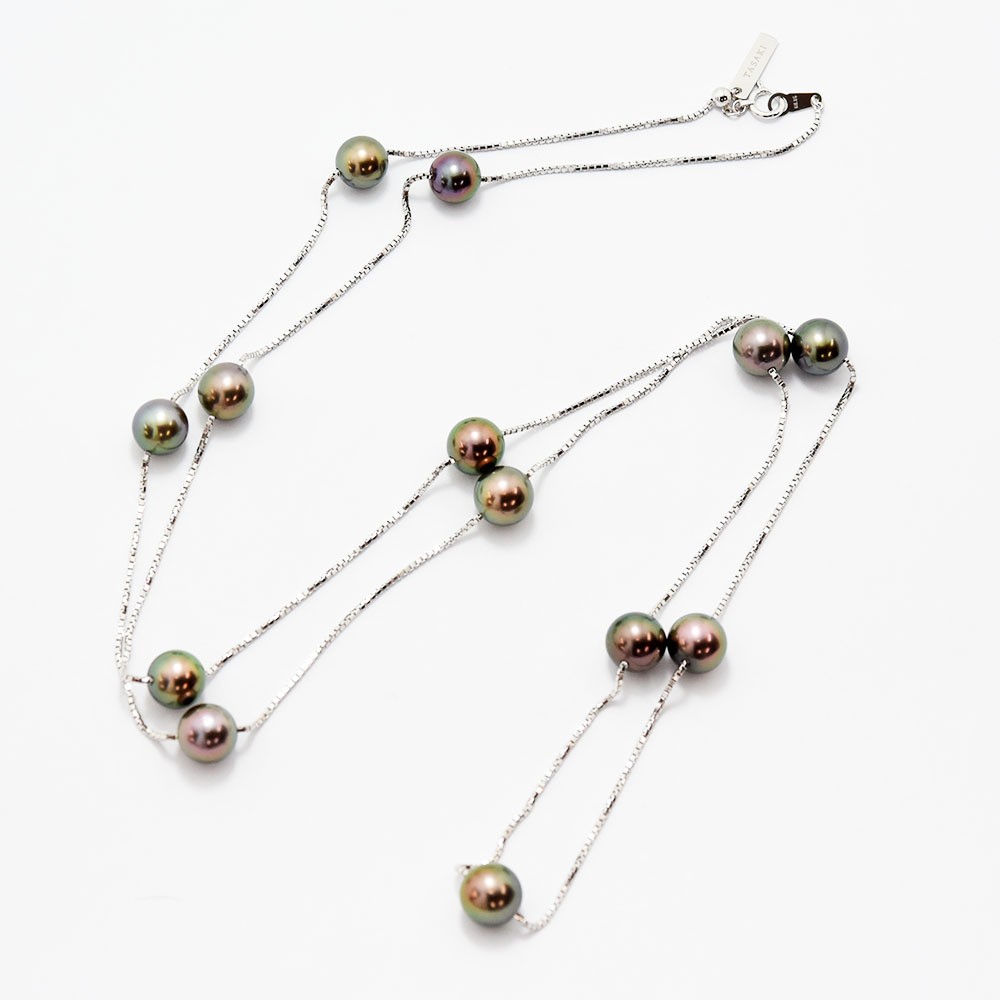 TASAKI Necklace Long Black Pearl South Sea Pearl K18WG 750 New Finish Used