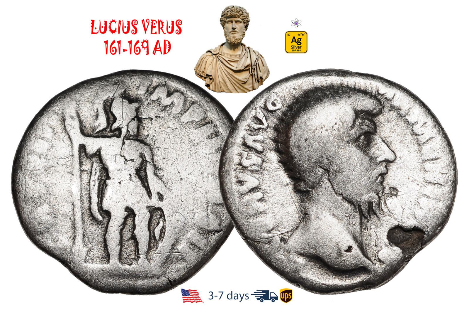 Ancient Roman Empire Coin Silver Denarius LUCIUS VERUS 161-169 Authentic #31228
