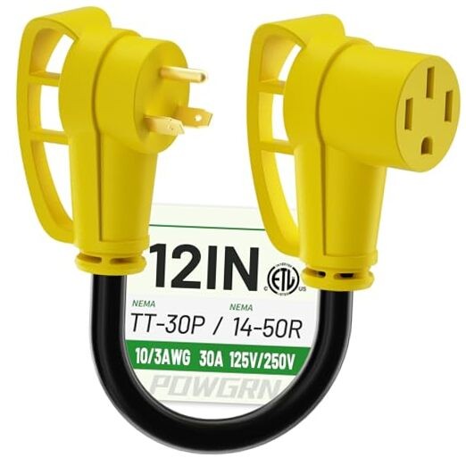  30 Amp to 50 Amp RV Adapter 12 inch, Heavy Duty 10/3 TT-30P to 14-50R Yellow
