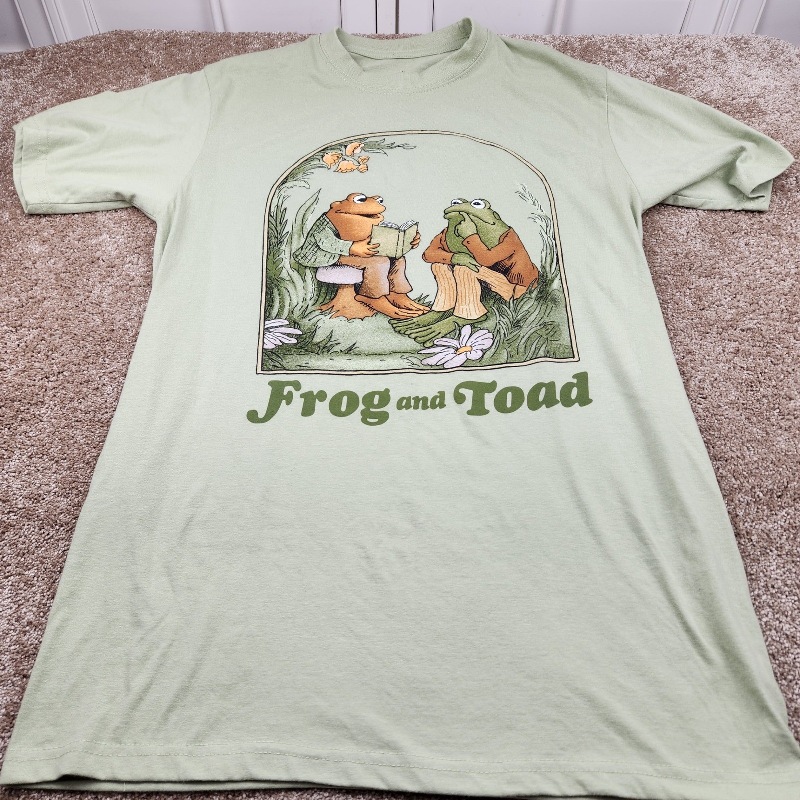 Frog and Toad Graphic T Shirt Mens Large Light Green Arnold Lobel Reading Book