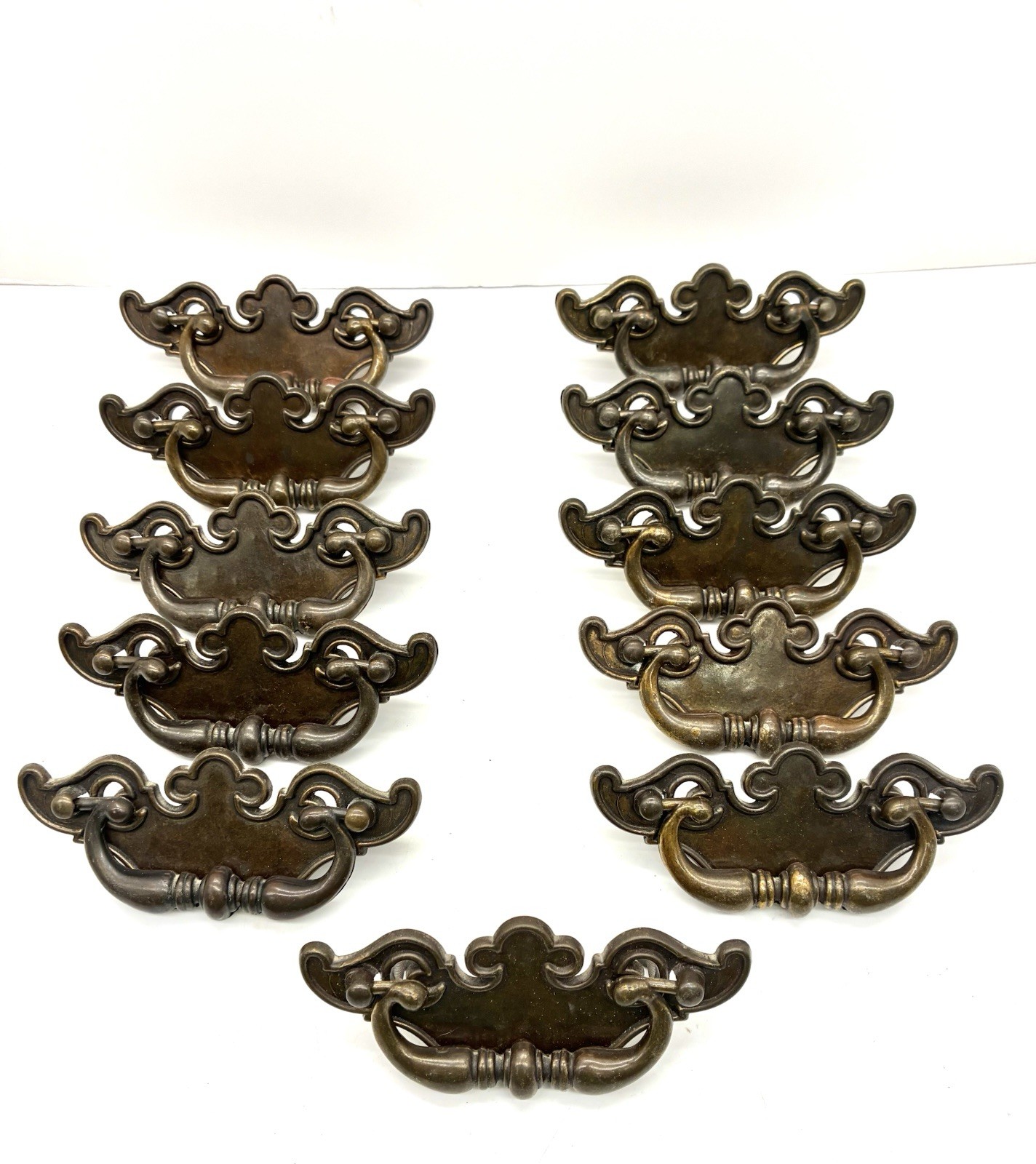 Batwing Metal Drawer Pulls Handles Ball Drop Dresser Lot of 11 Vintage 5”