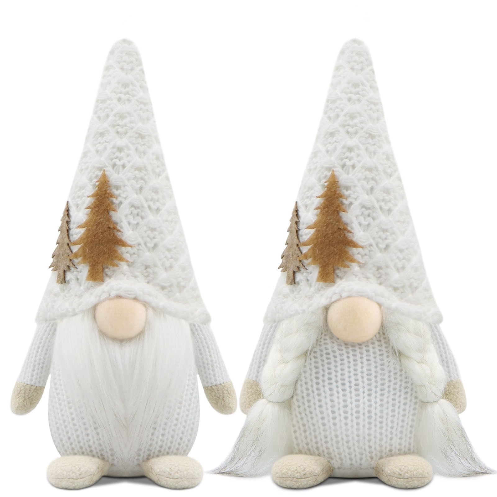 Godeufe Set of 2 Christmas Gnomes Xmas Winter Decorations Reindeer White 