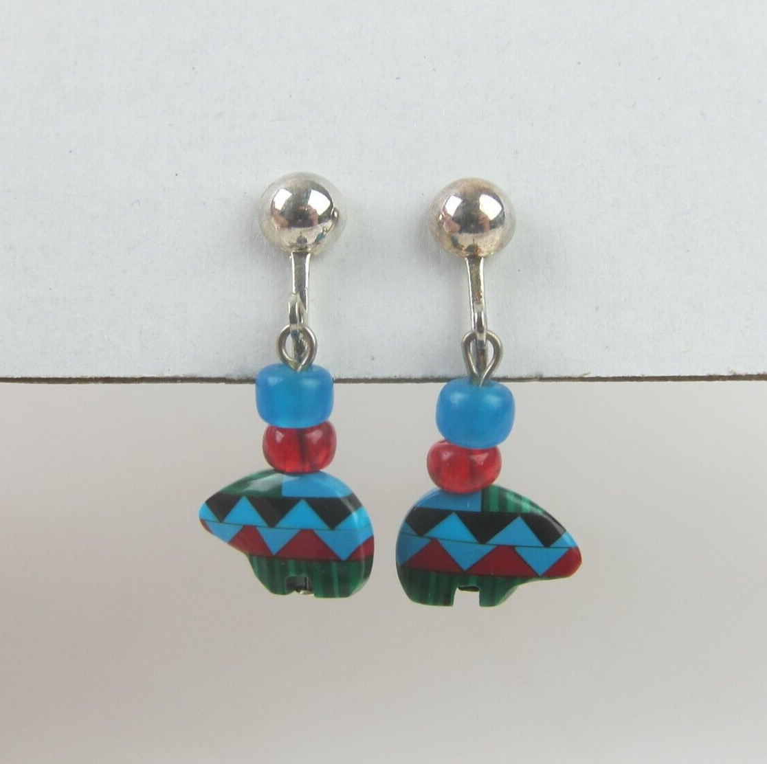 Vintage Southwestern Bead Clip on Earrings Faux Zuni Bear Native American Style