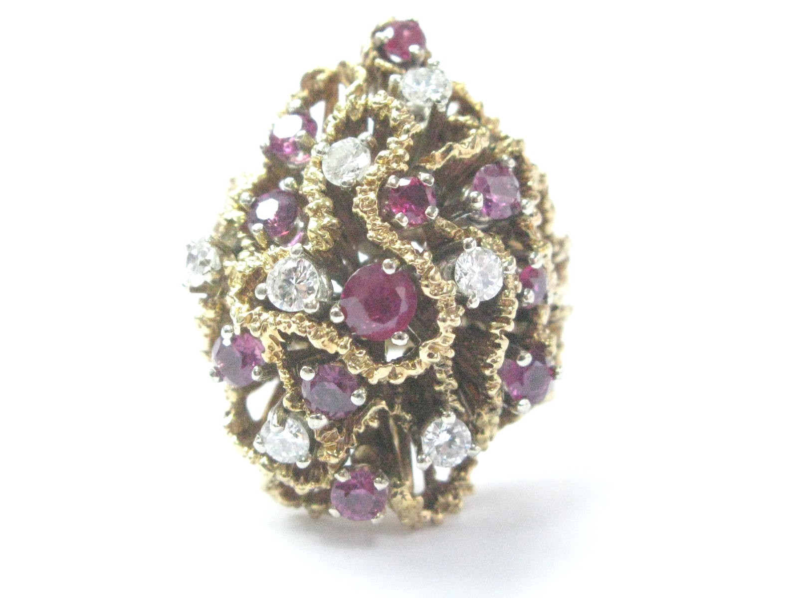 Fine Gem Ruby Diamond Cluster Yellow Gold Jewelry Ring 14KT 1.40CT
