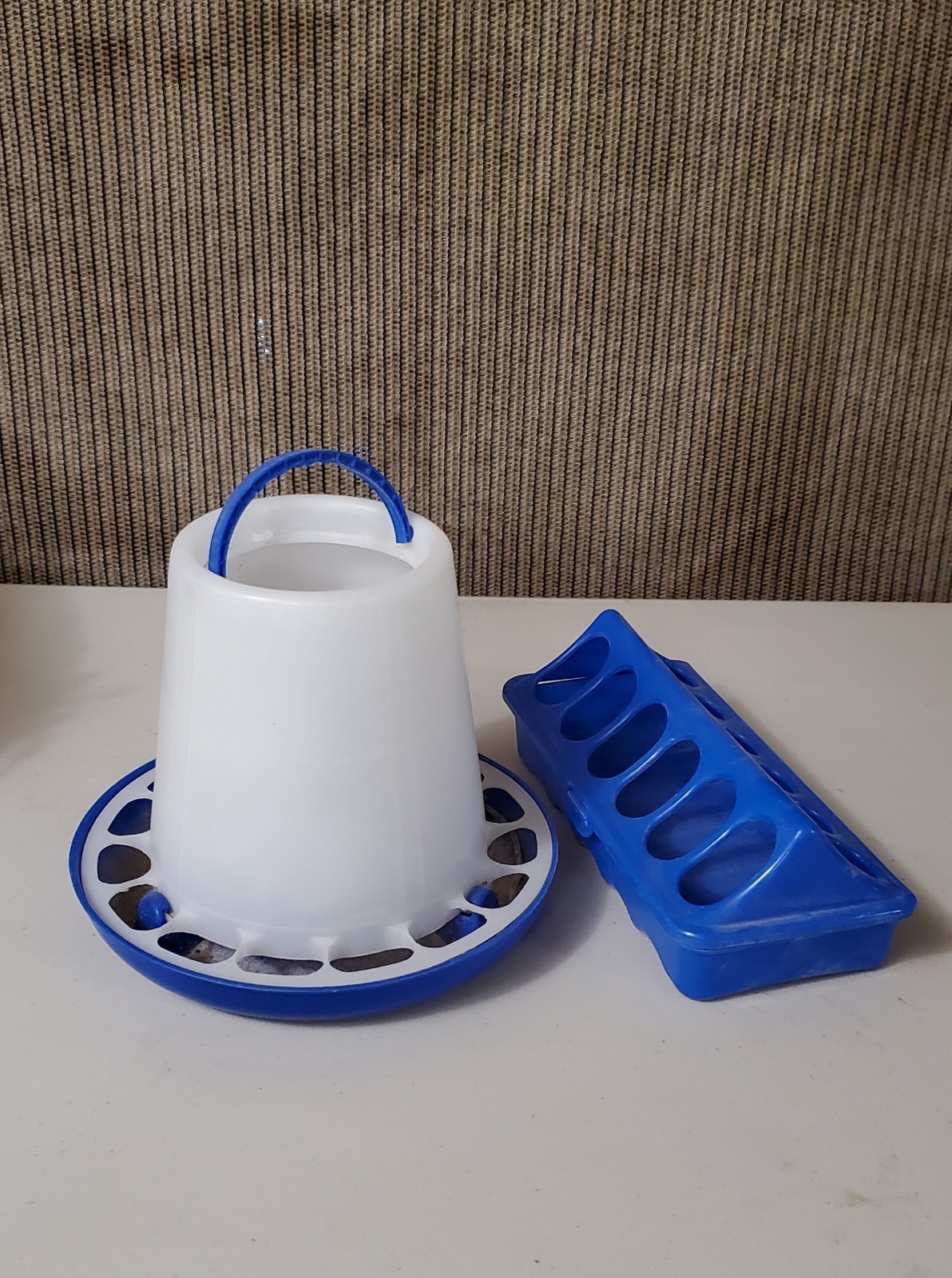 flip top poultry feeder and hanging feeder -used