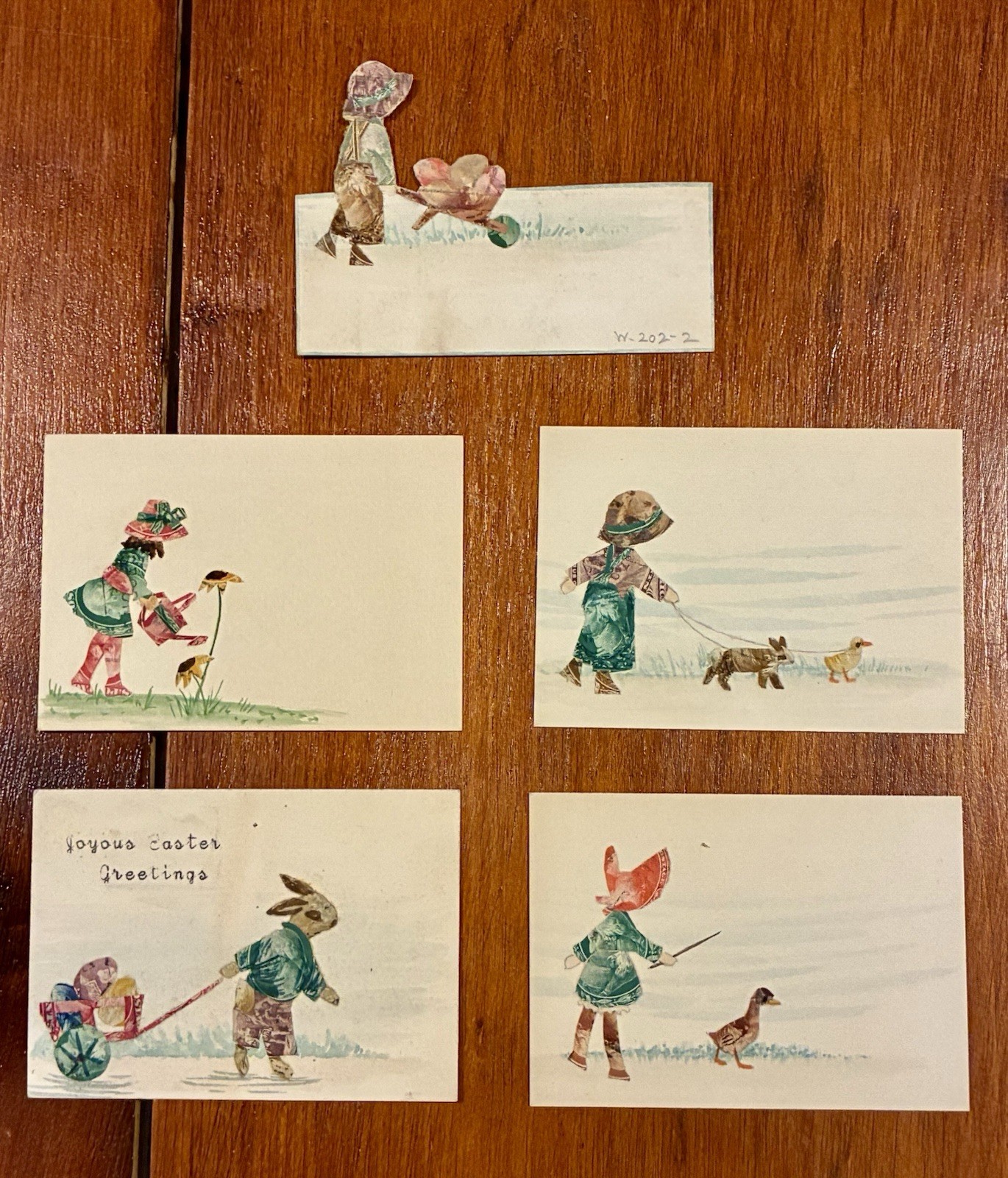 1900s Macerated Stamp Art Cards, Easter & Spring, made from Old Postage Stamps