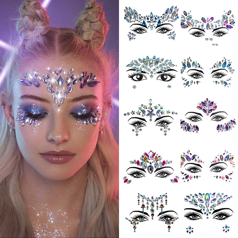 Body Adhesive Glitter Stickers Tattoo Rhinestone Face Breast Art Decor Jewelry_♡