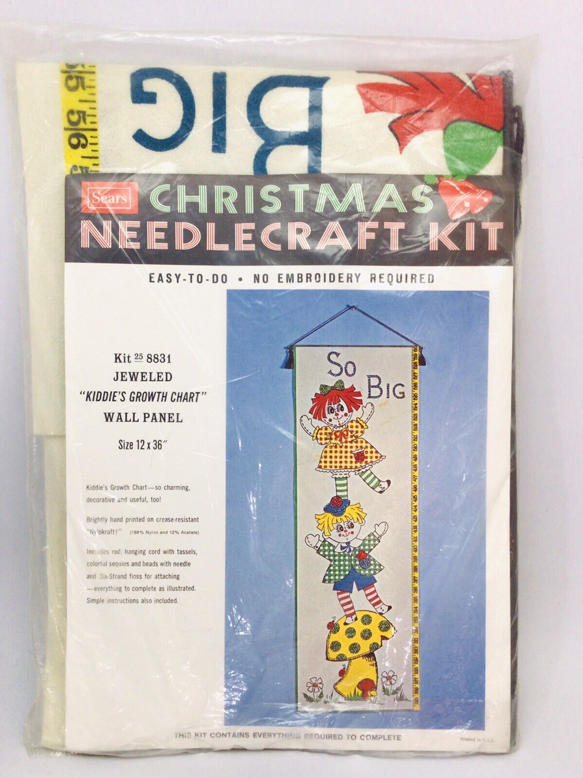 Vintage Needlecraft Child Growth Chart Sears Roebuck Rag Dolls Jeweled NOS