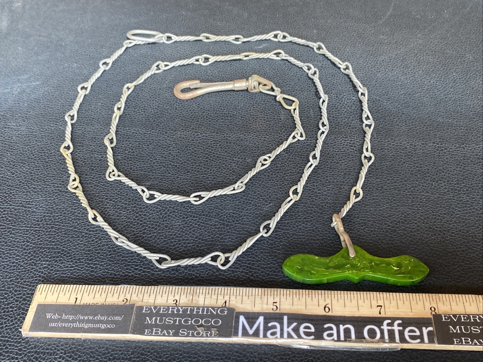 Antique Art Deco Green Catalin Handle Twist Chain Ceiling Light Fan Pull Switch