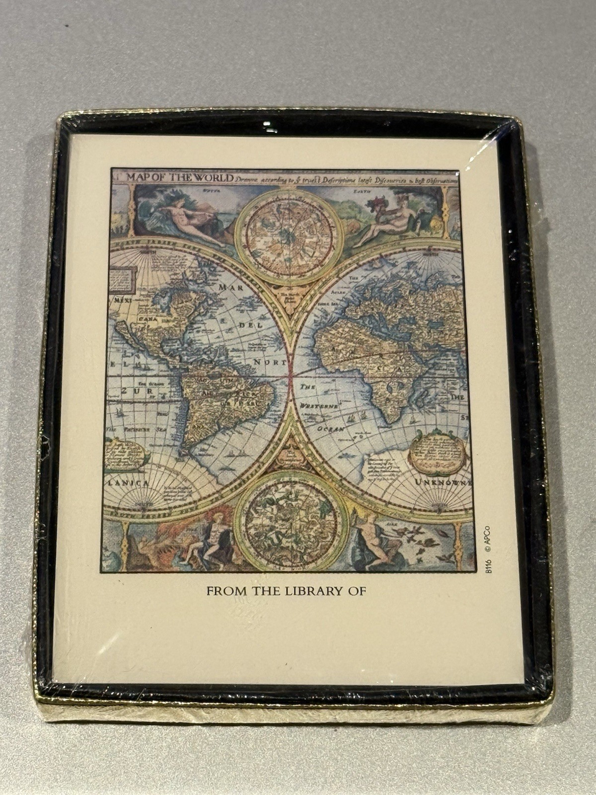 New ANTIOCH BOOKPLATES B116 Antique World Map 4”x 3” SELF-STICK Pack of 30