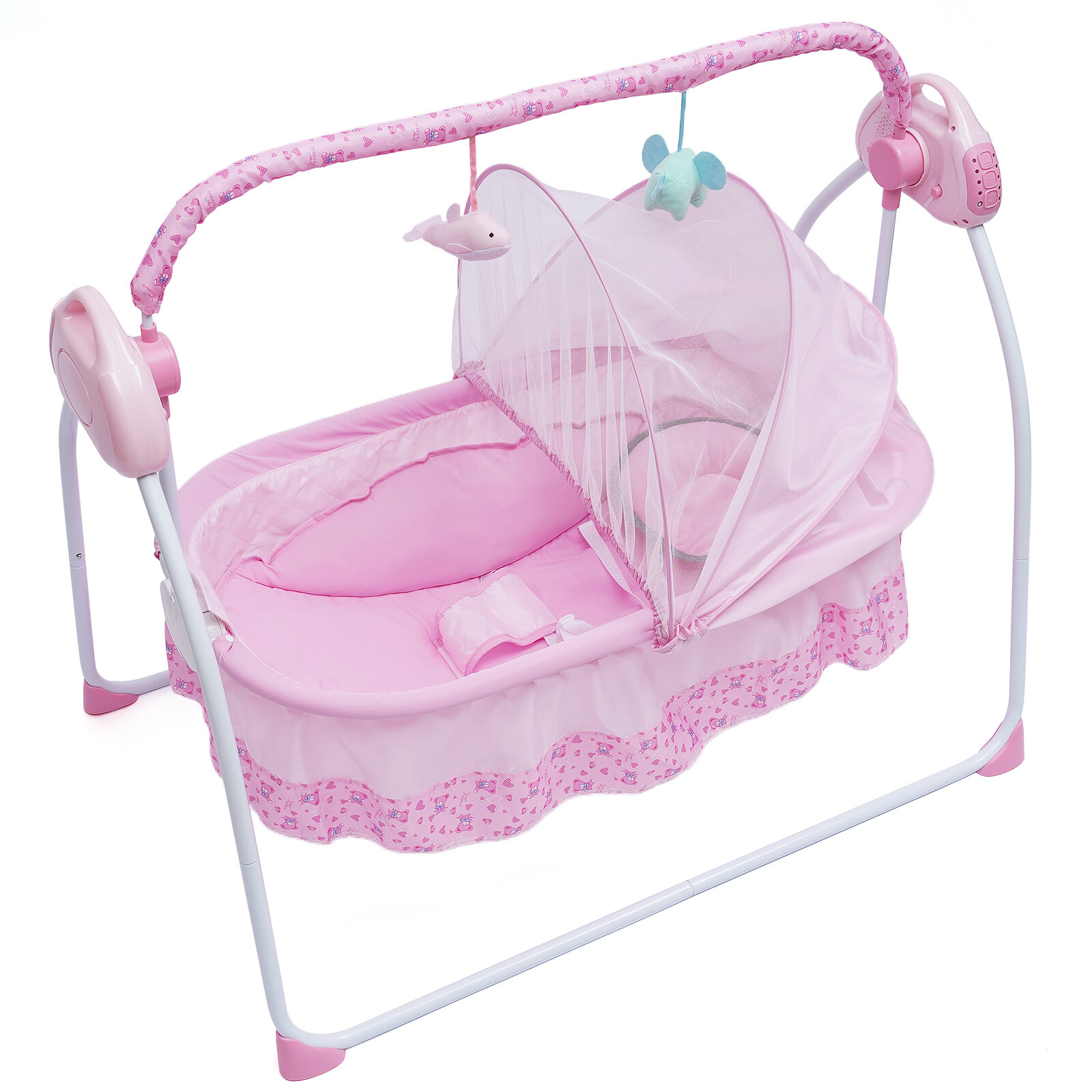 Pink Electric Baby Crib Cradle Auto-Swing Baby Newborn Bed Sleep Cradle + Mat