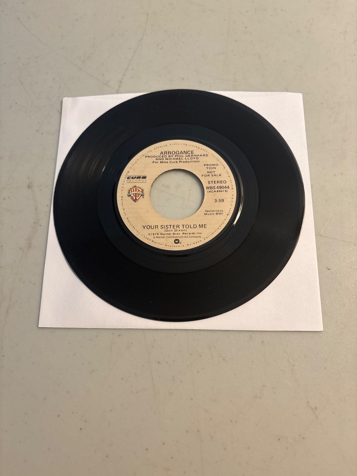 ARROGANCE YOUR SISTER TOLD ME 7" VINYL 45 RPM PROMO SINGLE 1979 POWER POP VG+