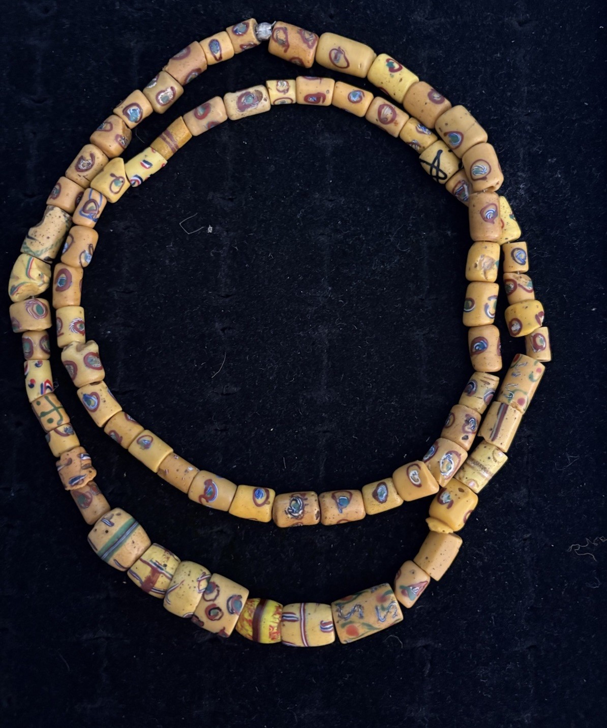 Vintage Murano Venetian African Trade Beads 30” Strand Yellow Glass 75 Beads