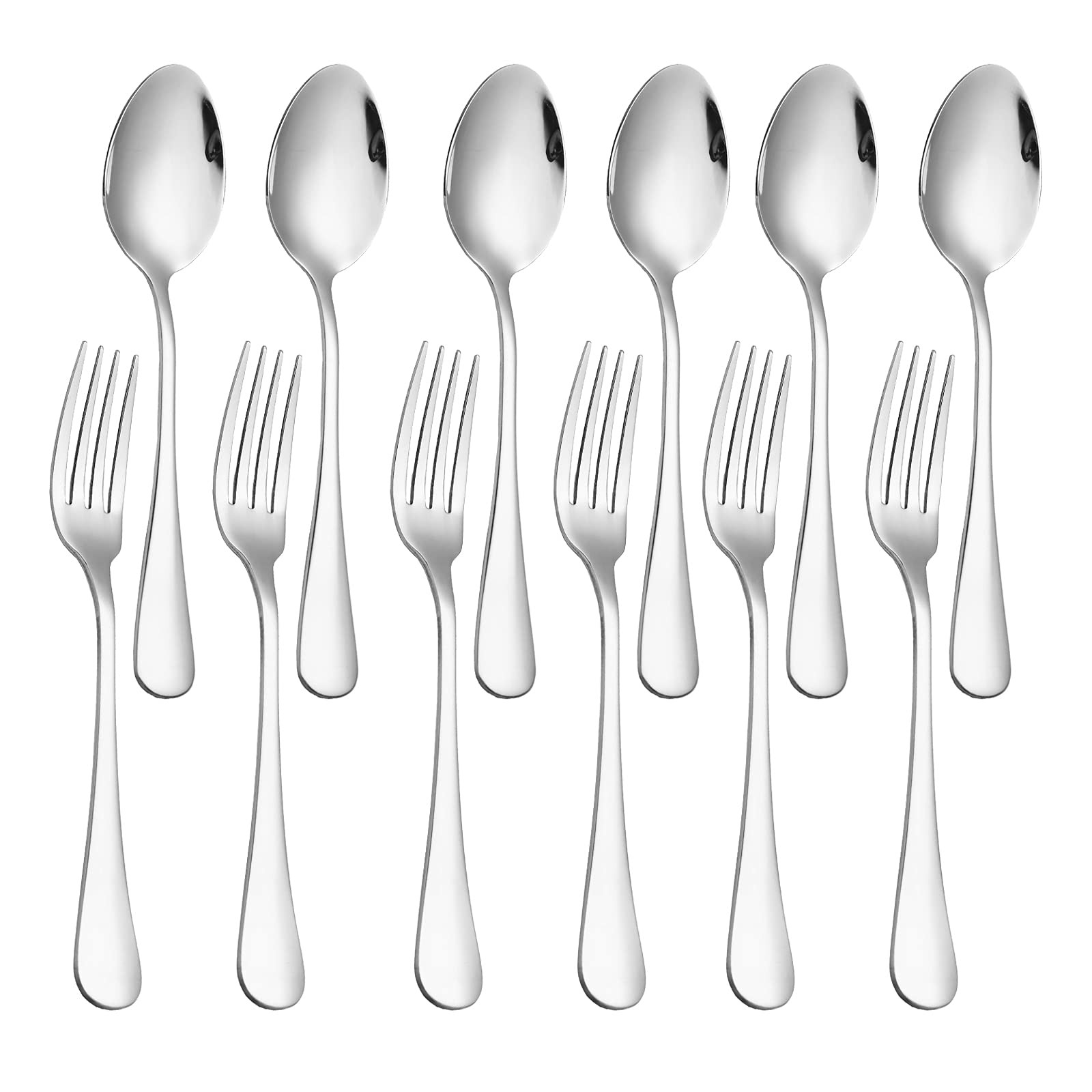 Set of 12, Stainless Steel Dinner Forks and Spoons Silverware 12-PCS, Silver 