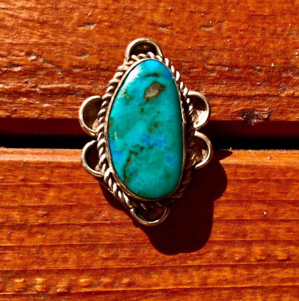 Vintage Navajo Turquoise Silver Ring, 1970s Native American