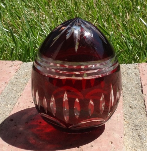 Czech Bohemian Ruby Red & Crystal Cut 3 1/2" Glass  Egg