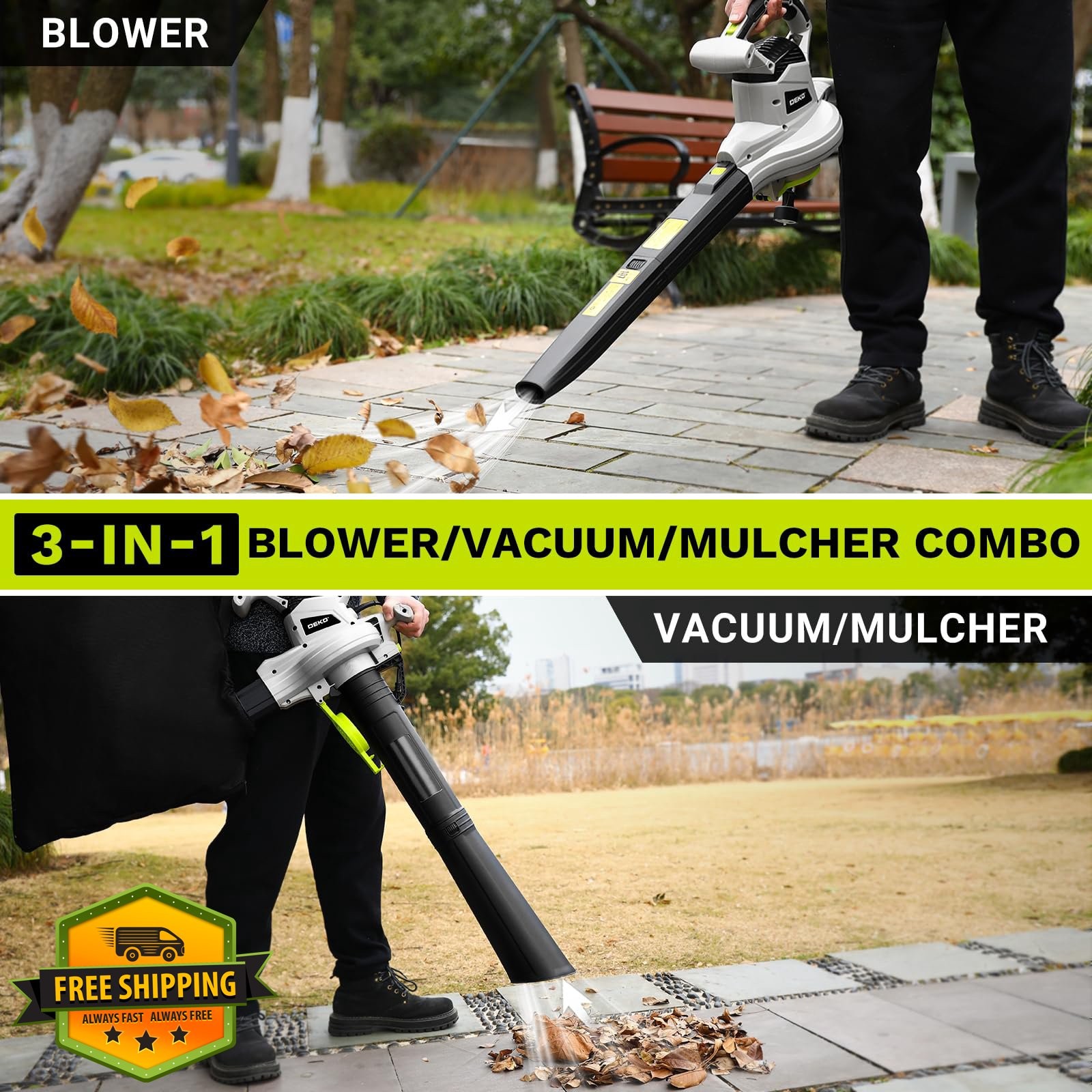 DEKOPRO 12 Amp 3 in 1 Electric Leaf Blower Corded, Leaf Vacuum and Mulcher La...