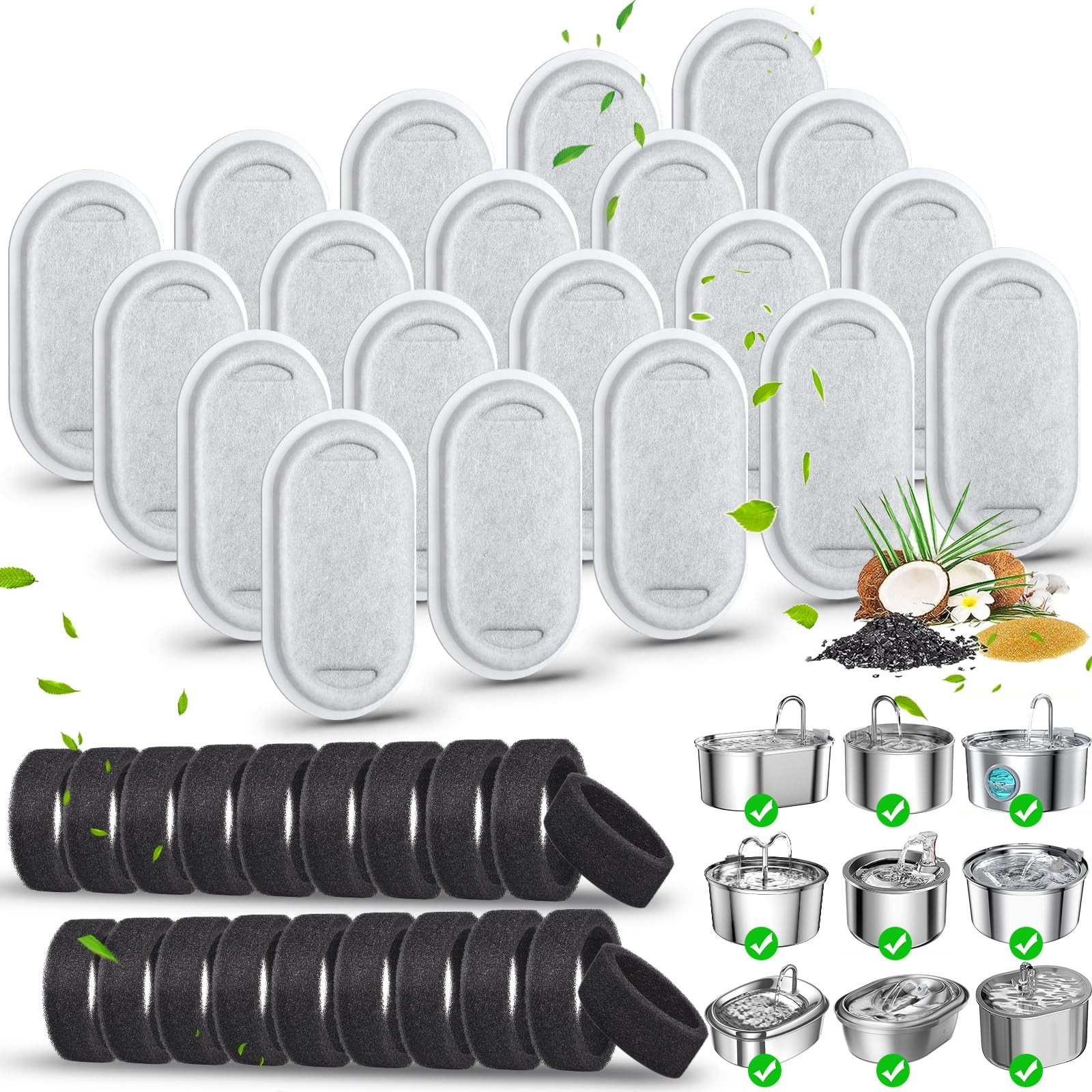 40 Pack Cat Water Fountain Filters-Cat Fountain Replacement Filters for Stain...