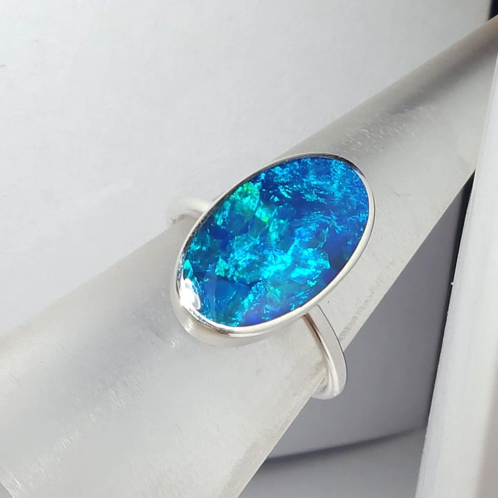 Coober Pedy Dead Horse Gully solid sterling silver Australian opal Doublet Ring