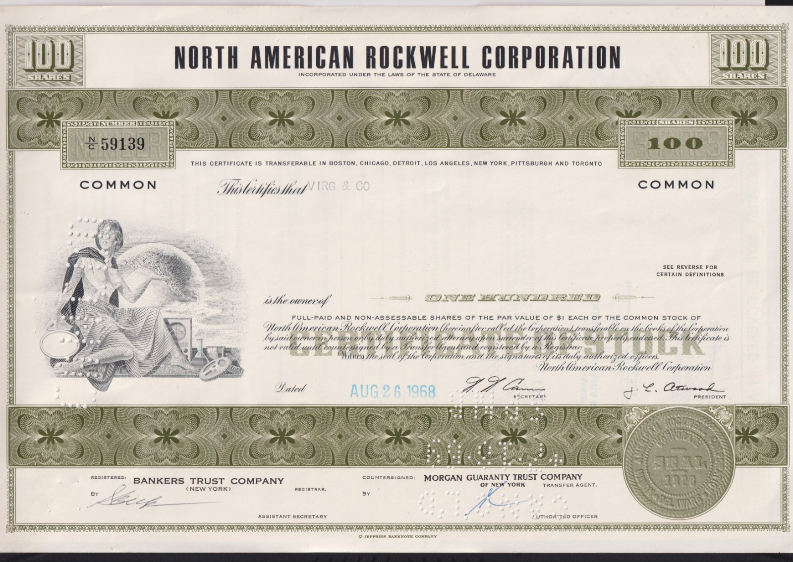 North American Rockwell Corporation Stock Certificate