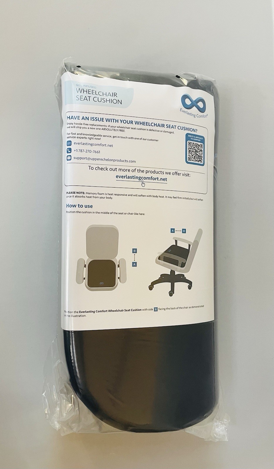 Everlasting Comfort Gel Infused Wheelchair Seat Cushion (Black)