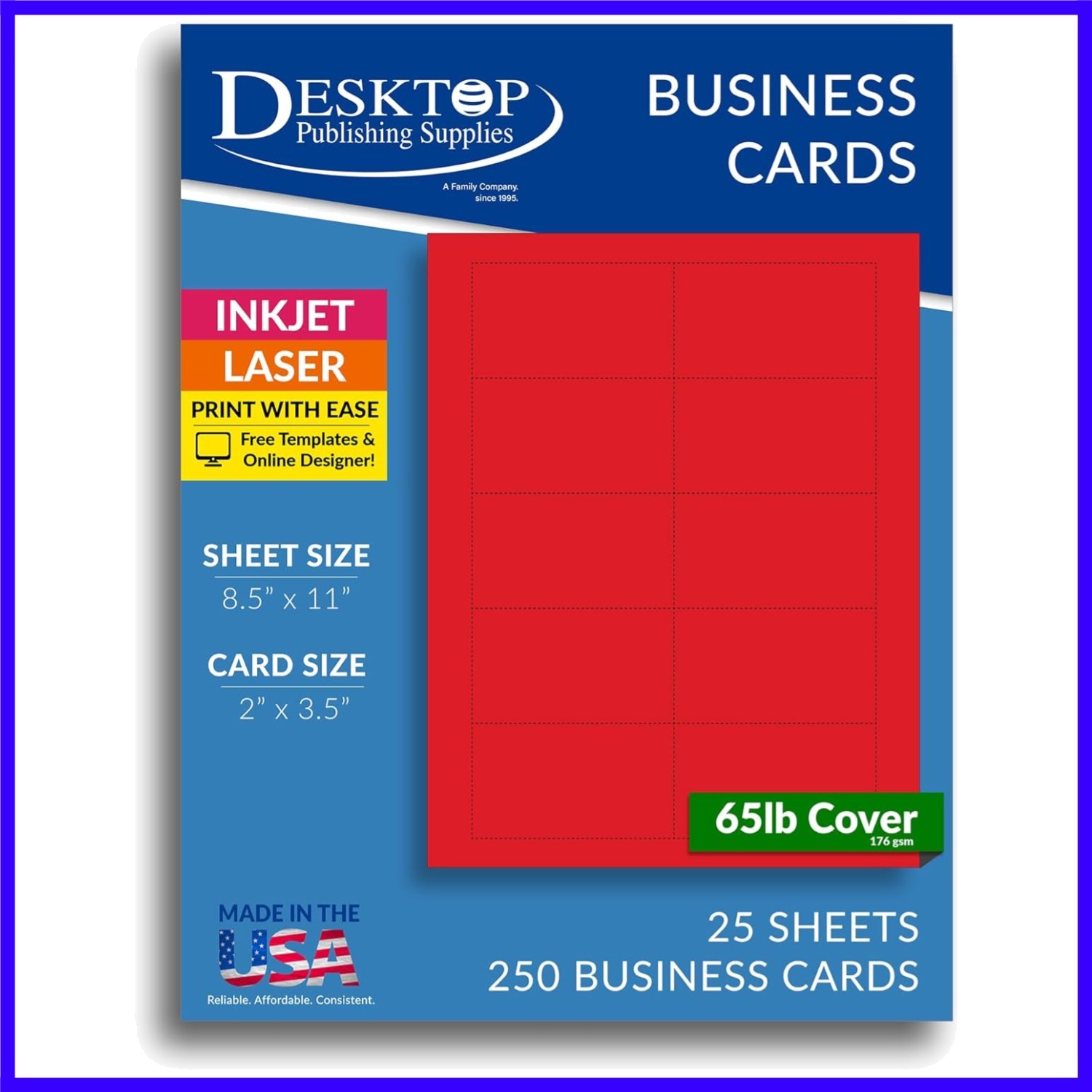 Colored Business Cards - 25 Sheets / 250 Business Cards - Inkjet & Laser - 10...