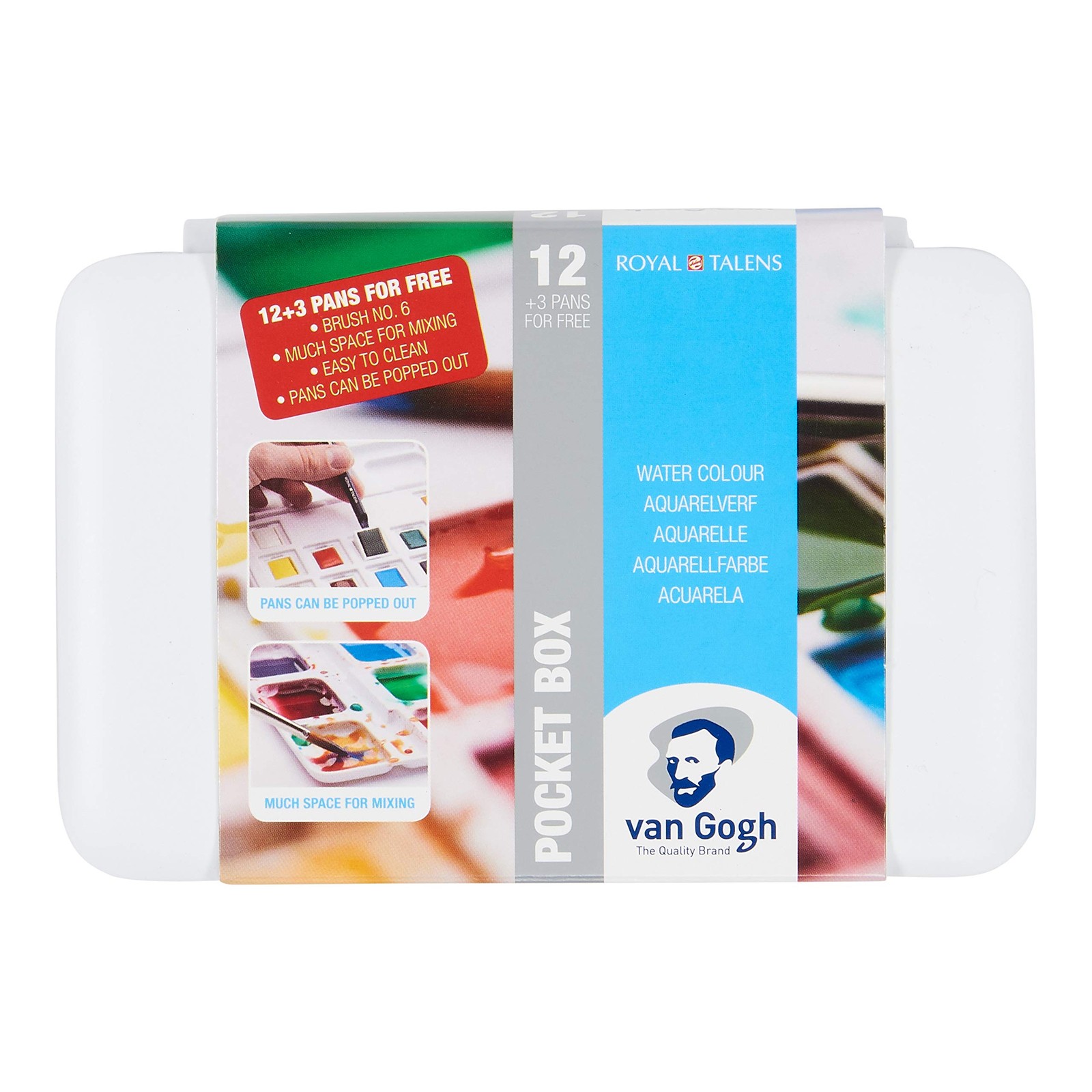 Van Gogh Watercolor Paint Set Plastic Pocketbox 12-Half Pan + 3 Bonus Pans